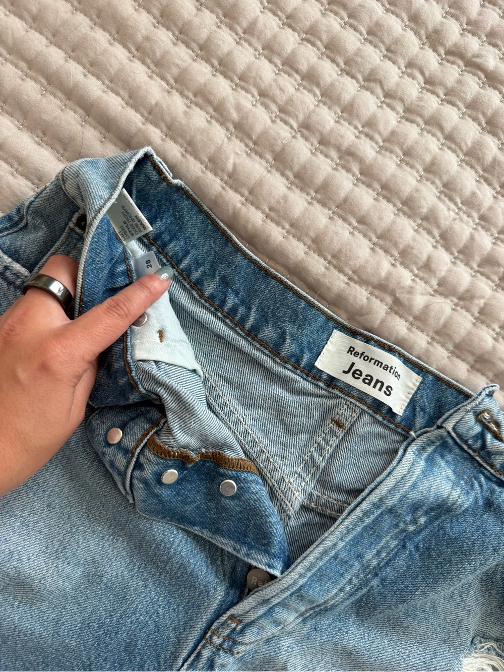 Reformation Light Blue Distressed Denim Jean Shorts - Picture 2 of 3